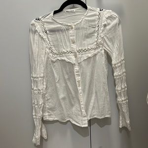 Reformation white crochet blouse